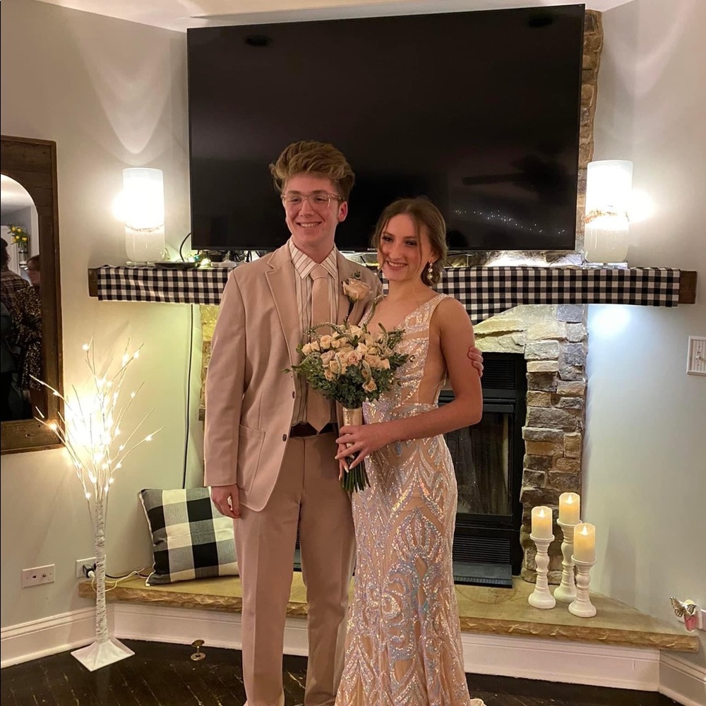 Jovani 02753 Lilac Nude Sleeveless Embellished Prom Dress size 0